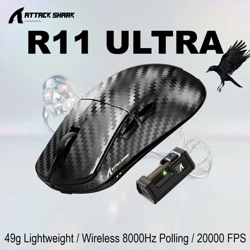 Attack Shark R11 ULTRA (Weave Black) Carbon Fiber Wireless Gaming Mouse price in Pakistan product image