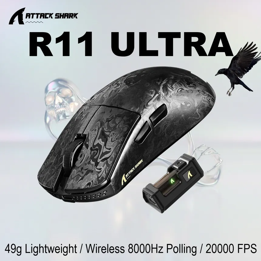 Attack Shark R11 ULTRA (Forged Black) Carbon Fiber Wireless Gaming Mouse price in Pakistan product image