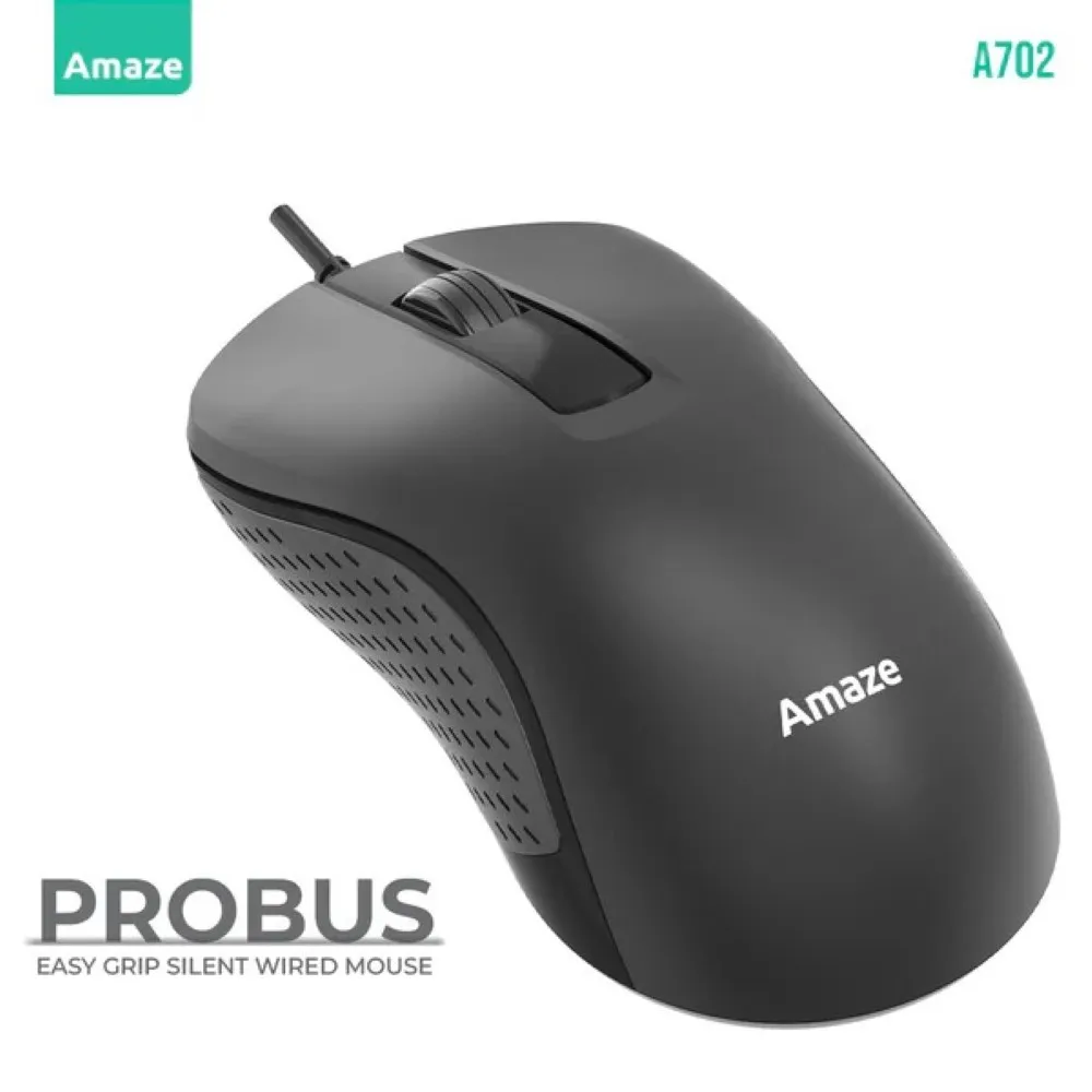 Amaze A702 (Black) Zoom Probus Silent Click Wired Mouse price in Pakistan product image