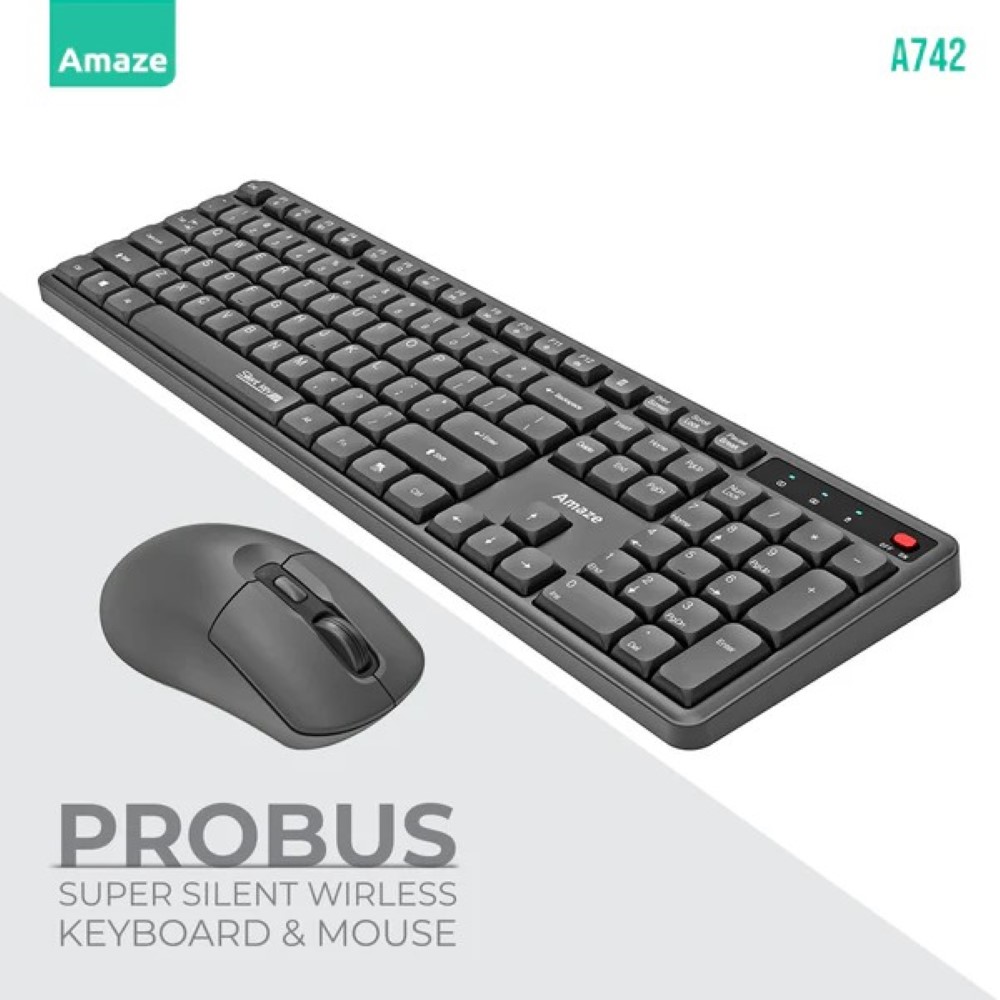 Amaze A742 Probus Super Silent (Grey) Wireless Keyboard & Mouse (2-in-1) Combo