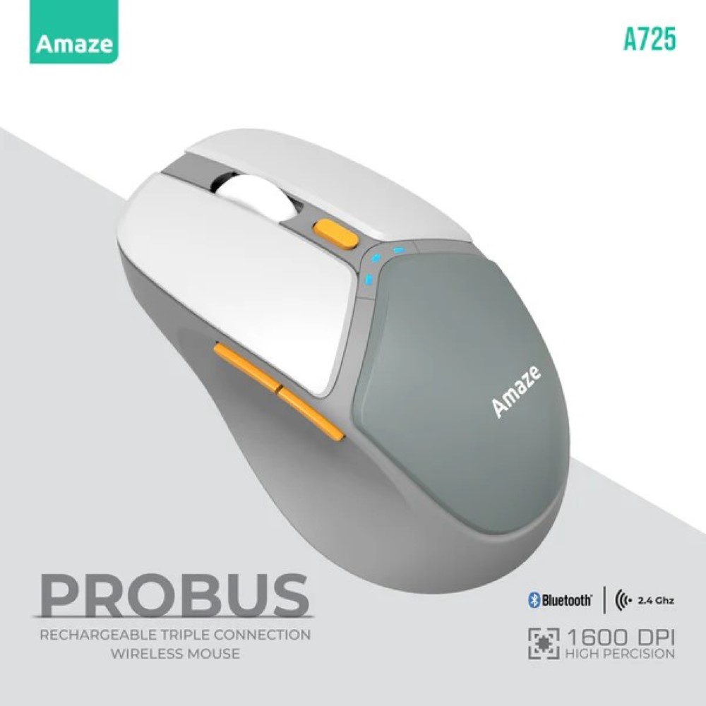 Amaze A725 Probus (Grey & White) Triple Connection Rechargeable Wireless Mouse