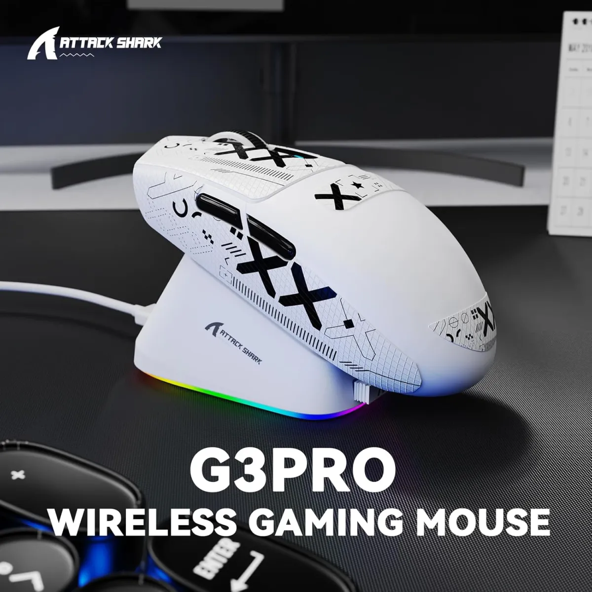 Attack Shark G3 PRO (White) Tri-Mode Wireless Gaming Mouse with Charging Dock price in Pakistan product image