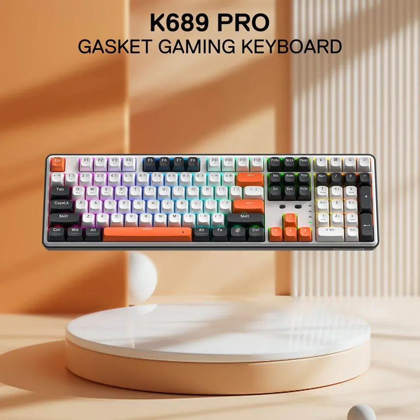 Redragon Wyvern Pro K689 (White Black Orange with RGB) Gaming Keyboard