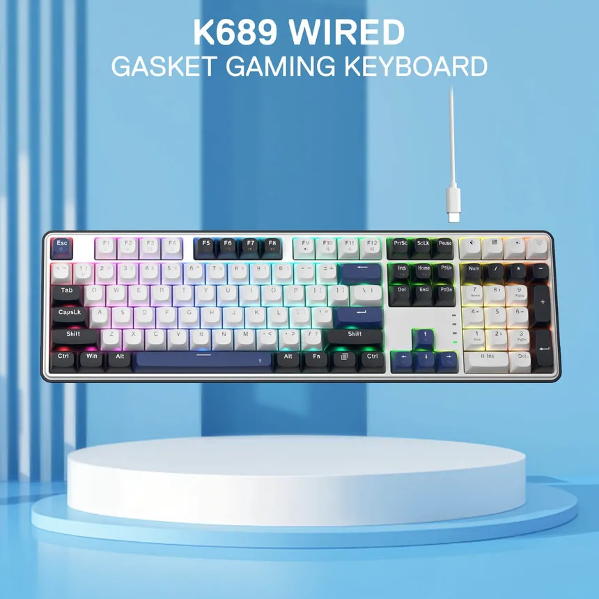 Redragon Wyvern Pro K689 (White Blue Black with RGB) Gaming Keyboard price in Pakistan product image