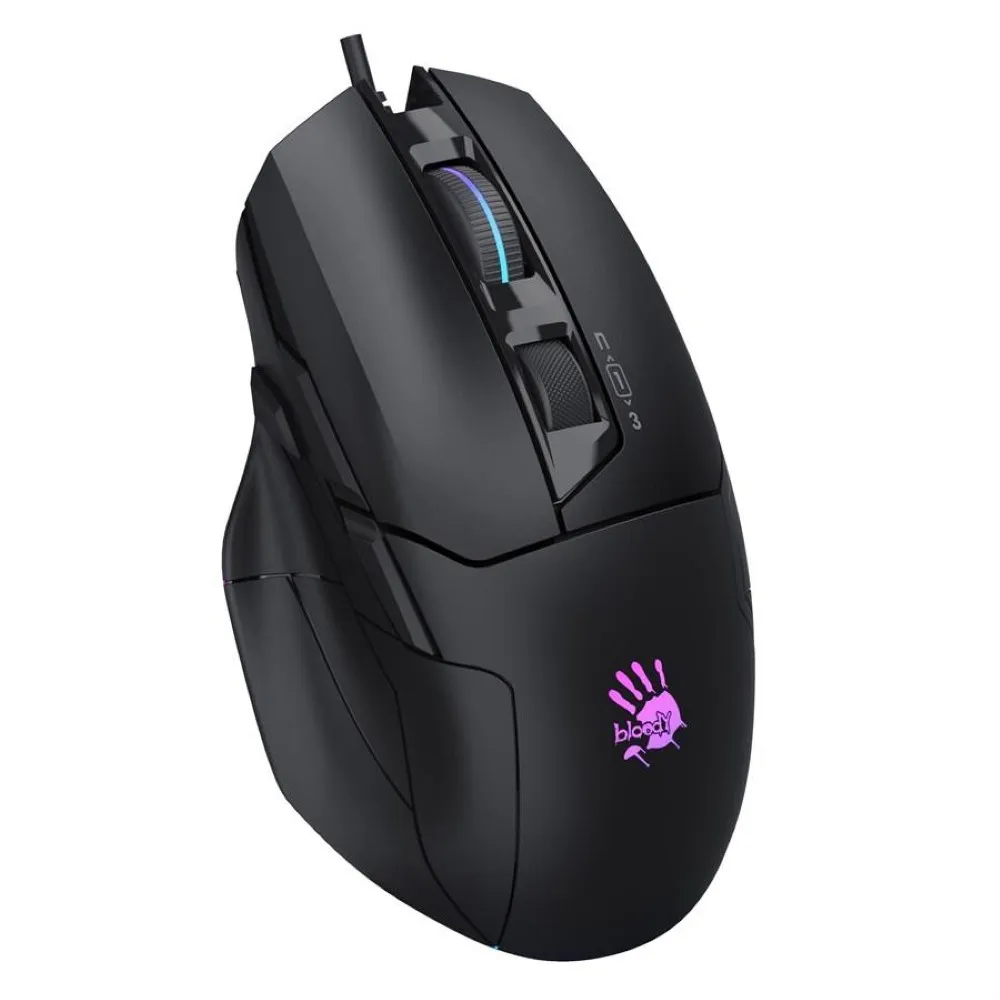 Bloody pc gear Bloody W70 Max (Stone Black with RGB) Extra Fire Wired Gaming Mouse front view