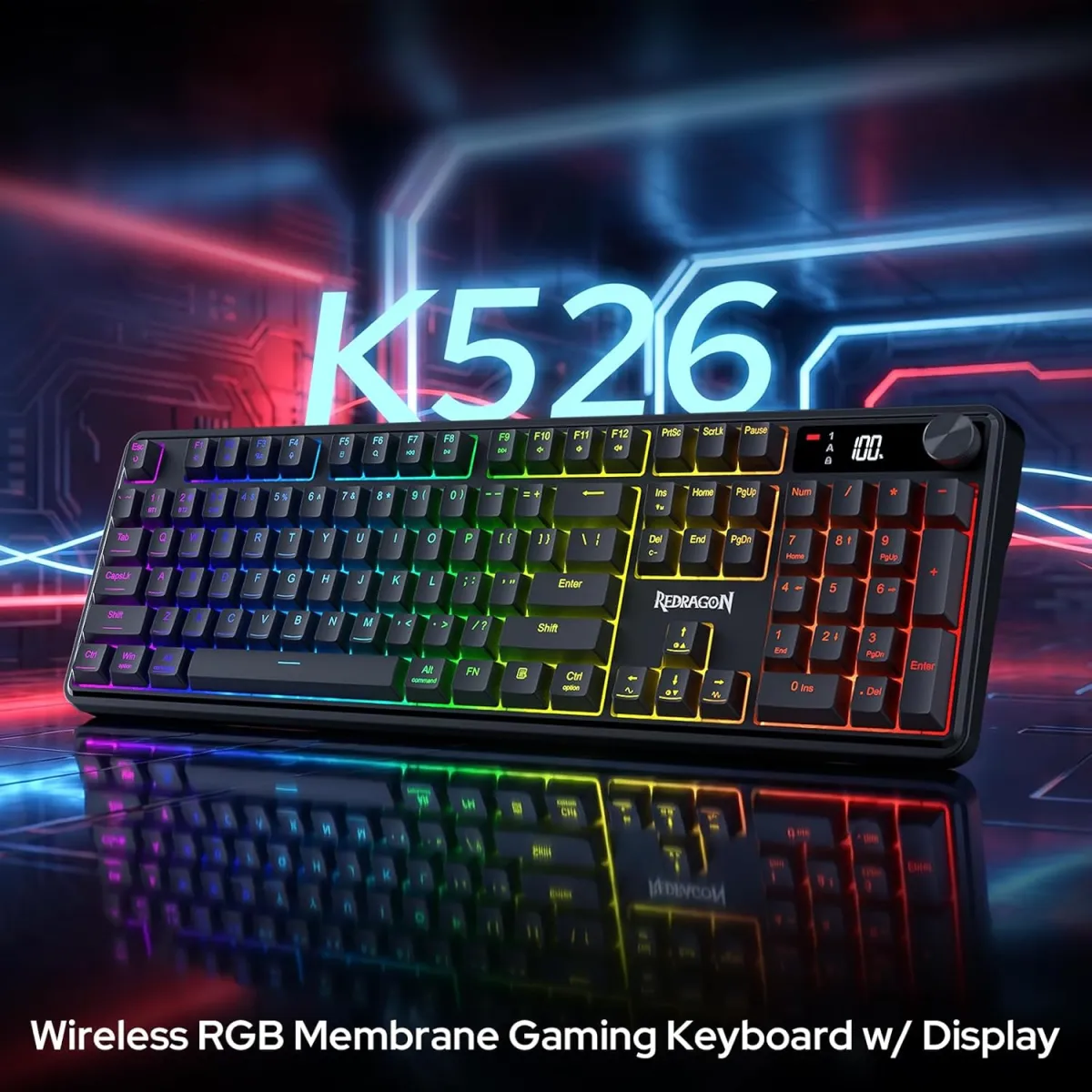 Redragon K526 Pro (Black with RGB) Wireless Membrane Gaming Keyboard price in Pakistan product image