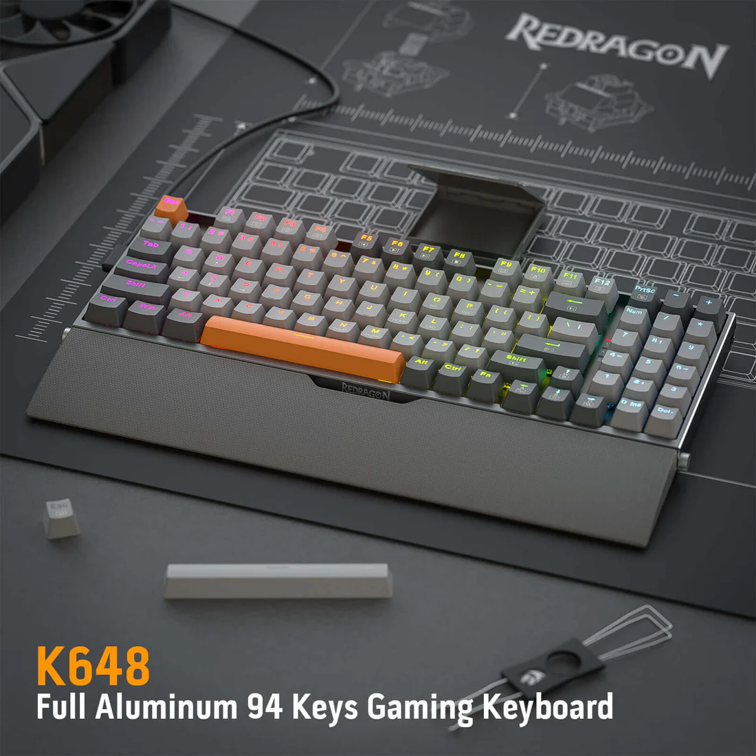 Redragon OLAF K648 (Grey & Brown) Wired Aluminum Gaming Keyboard price in Pakistan product image