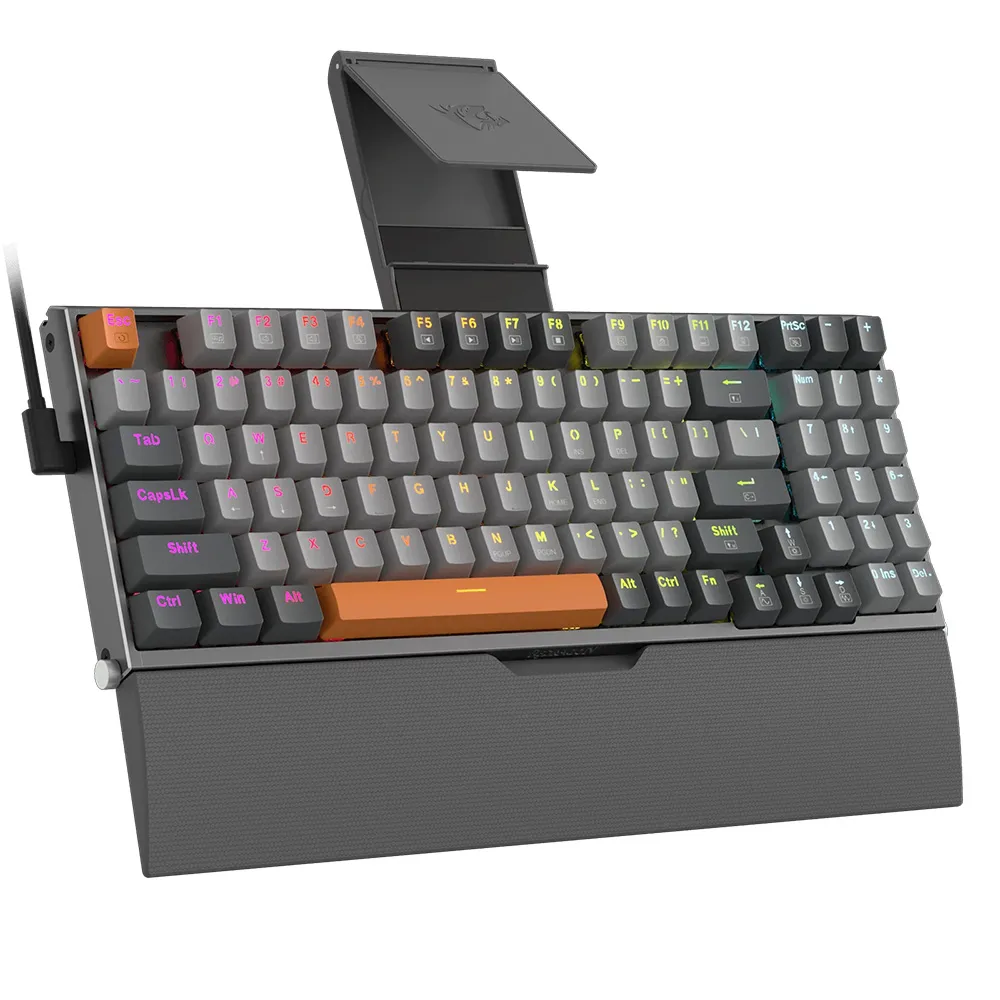 Redragon pc gear Redragon OLAF K648 (Grey & Brown) Wired Aluminum Gaming Keyboard front view