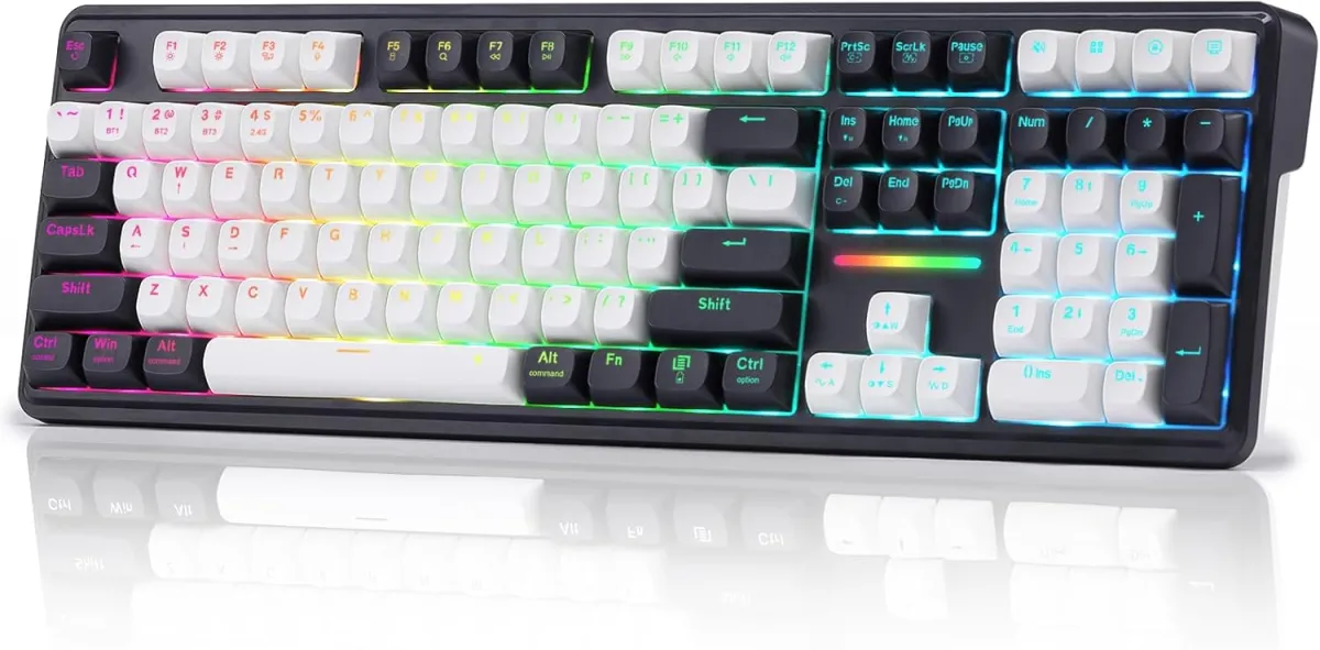 Redragon pc gear Redragon K745 Antonium Pro (White & Abyssal Blue with Gasket RGB) Wireless Gaming Keyboard front view