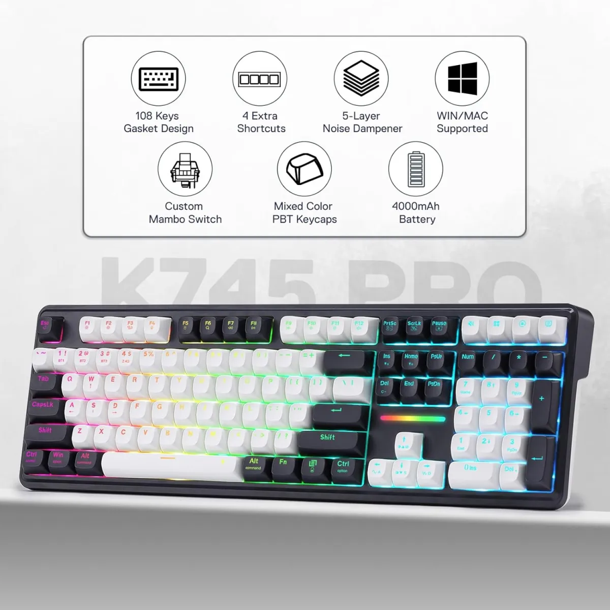 Buy Redragon K745 Antonium Pro (White & Abyssal Blue with Gasket RGB) Wireless Gaming Keyboard online in Pakistan at WaddaGamer