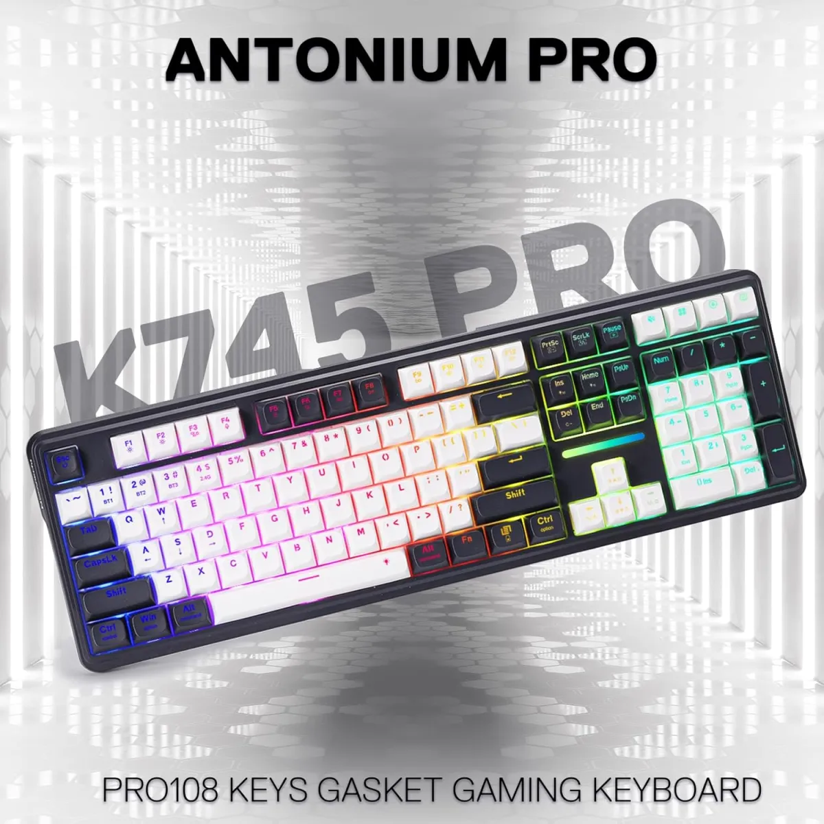 Redragon K745 Antonium Pro (White & Abyssal Blue with Gasket RGB) Wireless Gaming Keyboard price in Pakistan product image