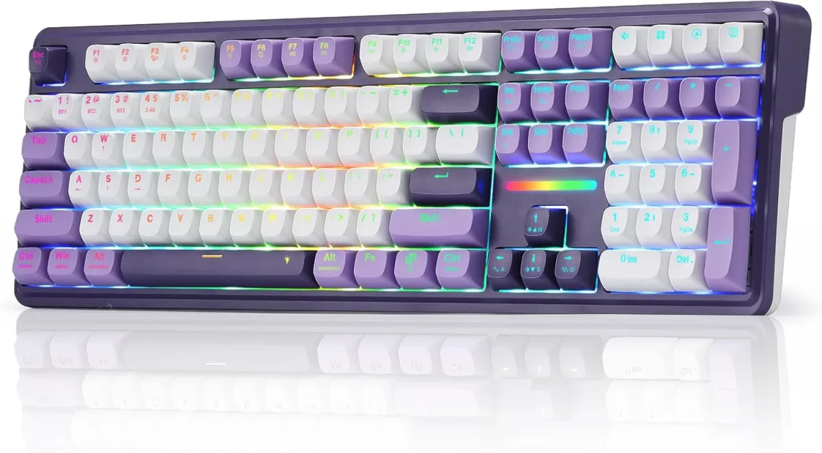 Redragon pc gear Redragon K745 Antonium PRO (White & Charming Purple with Gasket RGB) Wireless Gaming Keyboard front view