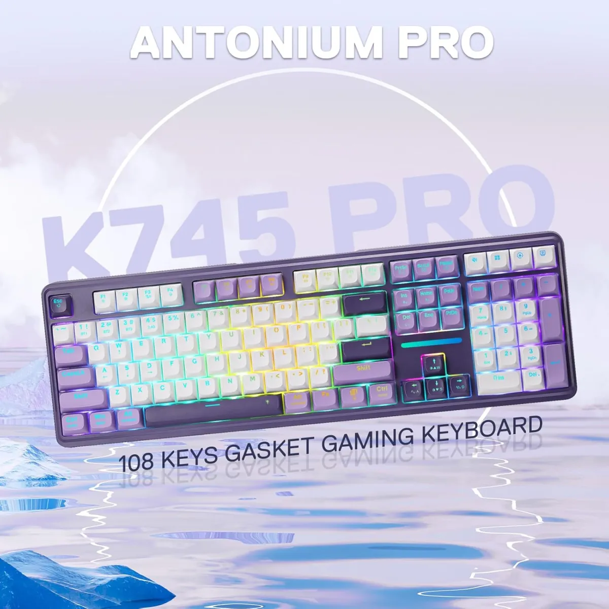 Redragon K745 Antonium PRO (White & Charming Purple with Gasket RGB) Wireless Gaming Keyboard price in Pakistan product image