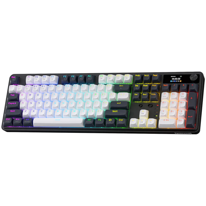 Redragon pc gear Redragon K761 Wyvern LCD Pro (White & Abyssal Blue with RGB) Wireless Gasket Gaming Keyboard front view