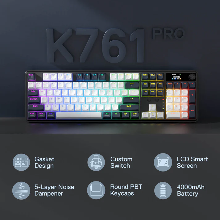Redragon K761 Wyvern LCD Pro (White & Abyssal Blue with RGB) Wireless Gasket Gaming Keyboard price in Pakistan product image