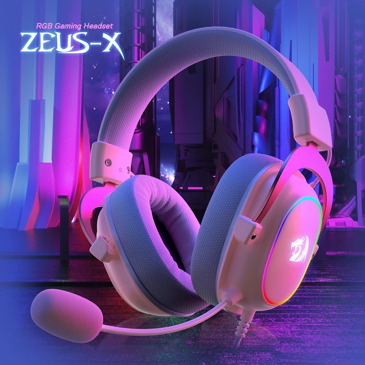 Redragon H510 ZEUS-X (Pink with RGB) Wired Gaming Headphone (Open-Box)