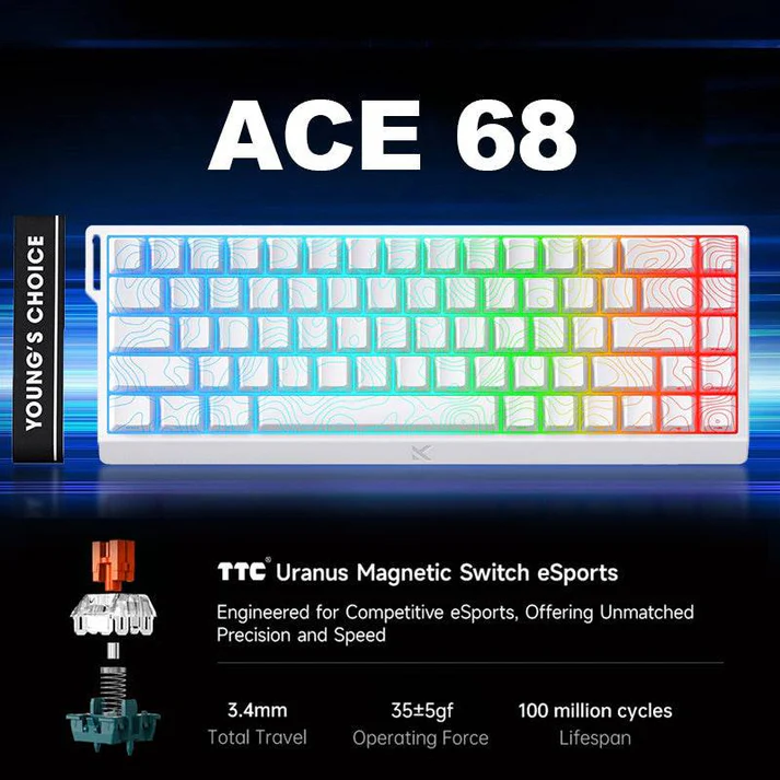 MCHOSE ACE 68 HE (White with RGB) Magnetic Switch Gaming Keyboard price in Pakistan product image