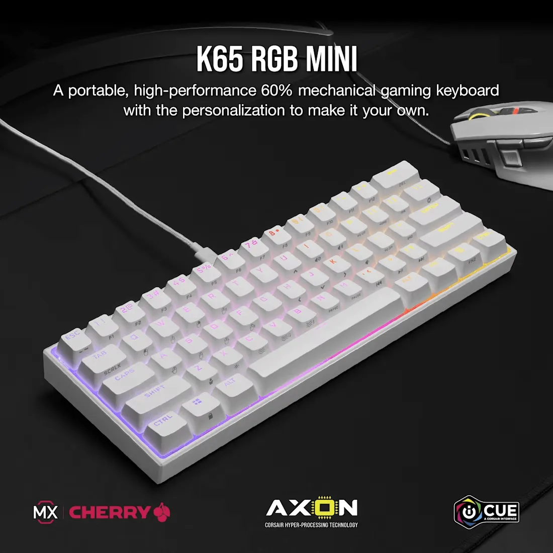 Corsair K65 RGB Mini (White) 60% Mechanical Keyboard (Without Box) price in Pakistan product image