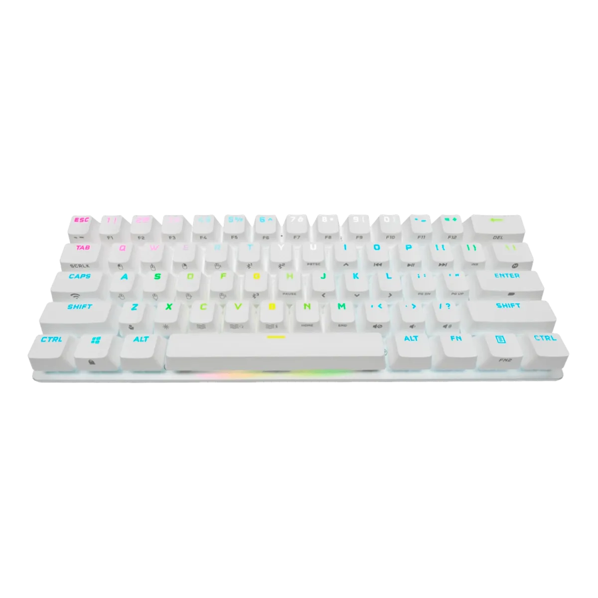 Corsair pc gear Corsair K70 Pro Mini (White with RGB) 60% Wireless Gaming & Mechanical Keyboard front view