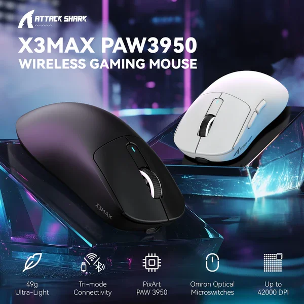 Attack Shark X3 Max PAW3950 (Matt Black without Anti Slip-Sticker) Wireless Gaming Mouse price in Pakistan product image