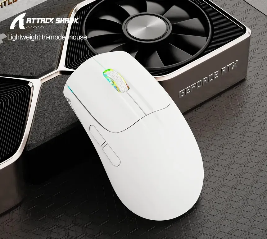 Attack Shark pc gear Attack Shark X5 (White with RGB Honeycomb Design) Wireless Gaming Mouse front view