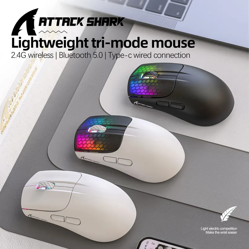 Attack Shark X5 (White with RGB Honeycomb Design) Wireless Gaming Mouse price in Pakistan product image