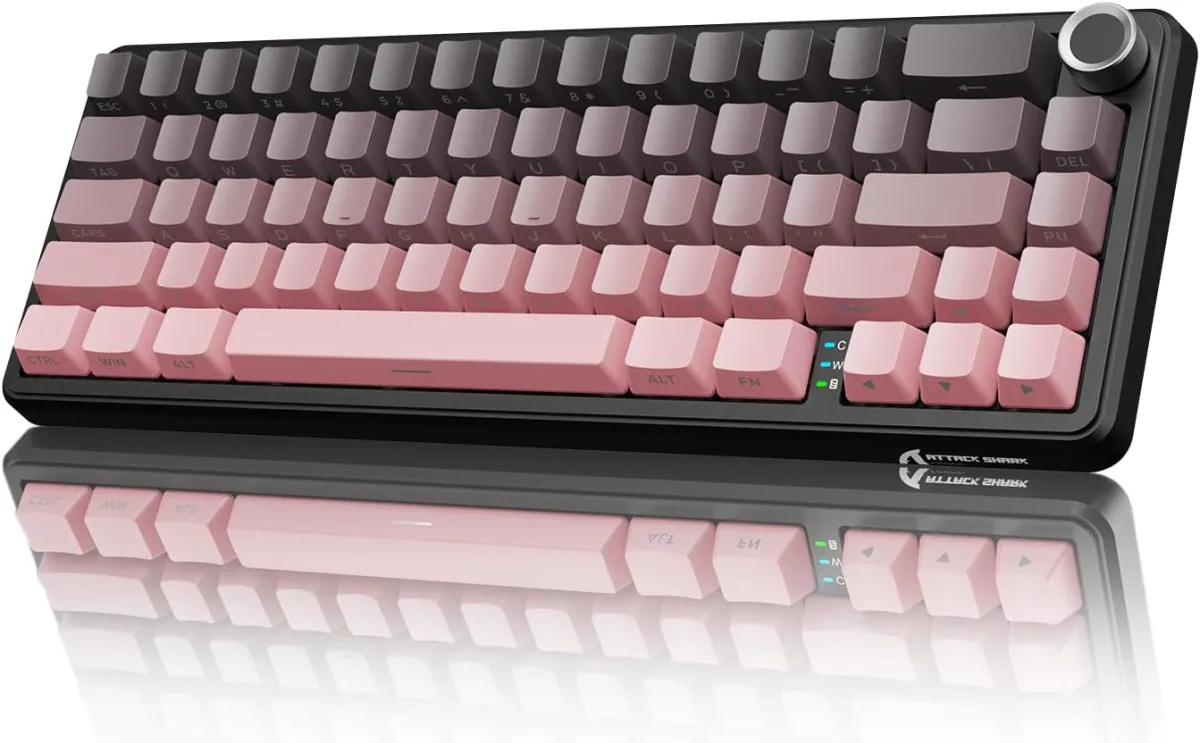 Attack Shark pc gear Attack Shark X66 (Blackberry / Pink with RGB) Wireless Gasket Mechanical Keyboard front view