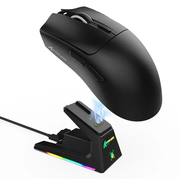 Attack Shark pc gear Attack Shark X1 (Black with grip tape) Tri-Mode Wireless Gaming Mouse front view