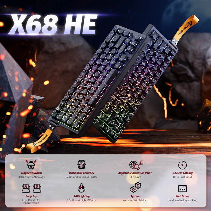 Attack Shark X68 HE (Black Contour (Pattern Shine Through Keycaps)) Magnetic Wired Gaming Keyboard price in Pakistan product image