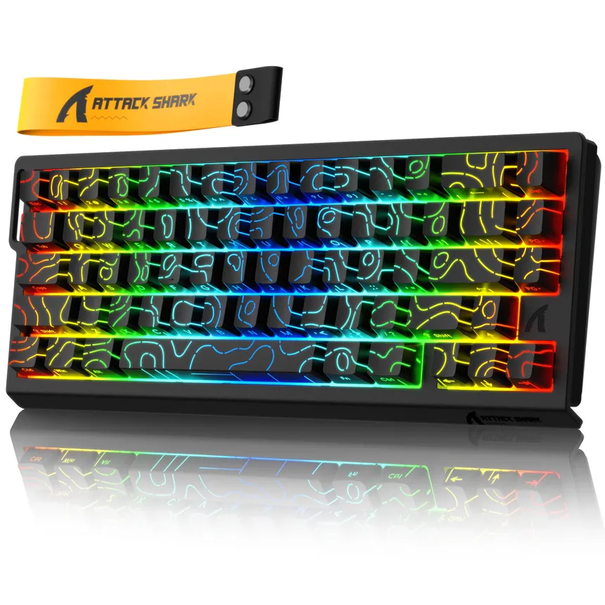 Attack Shark pc gear Attack Shark X68 HE (Black Contour (Pattern Shine Through Keycaps)) Magnetic Wired Gaming Keyboard front view