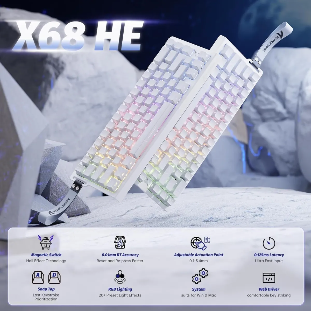 Attack Shark X68 HE (White Contour (Pattern Shine Through Keycaps)) Magnetic Wired Gaming Keyboard price in Pakistan product image