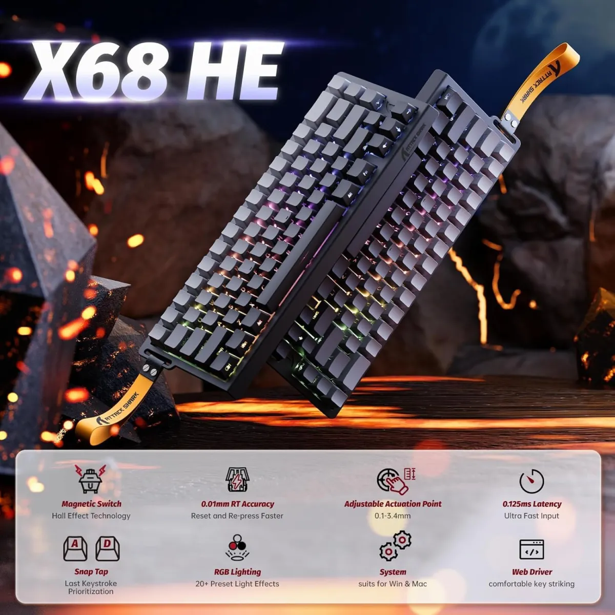 Attack Shark X68 HE (Moonlight / Black Gradient) Magnetic Wired Gaming Keyboard price in Pakistan product image