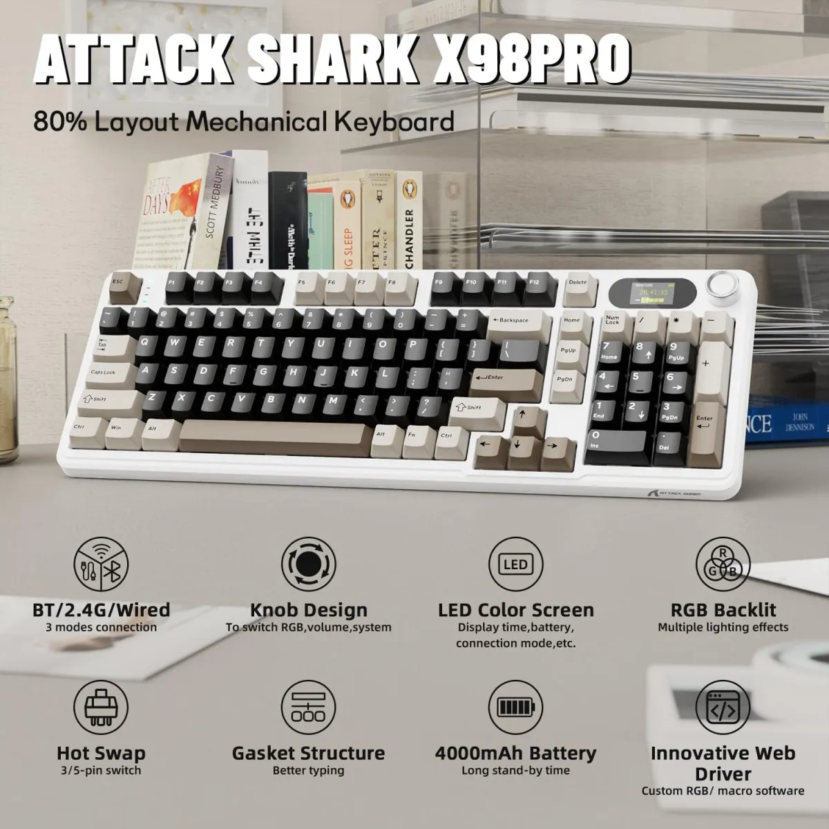 Attack Shark X98 Pro (Cheese White / Creamy White) Wireless Gaming Keyboard price in Pakistan product image