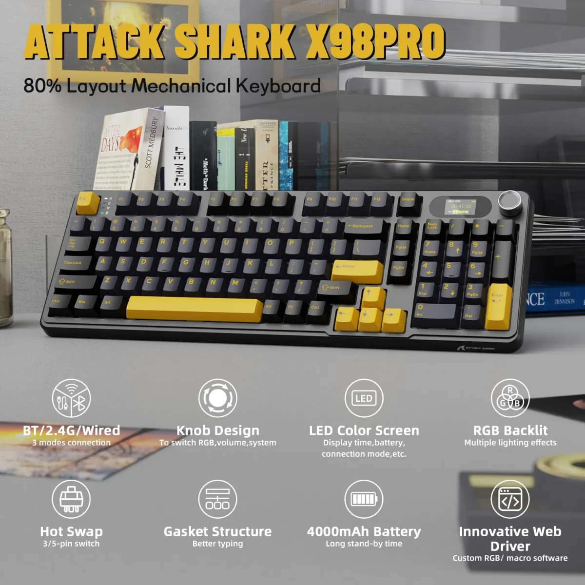 Attack Shark X98 Pro (Star Black / Starry Black) Wireless Gaming Keyboard price in Pakistan product image