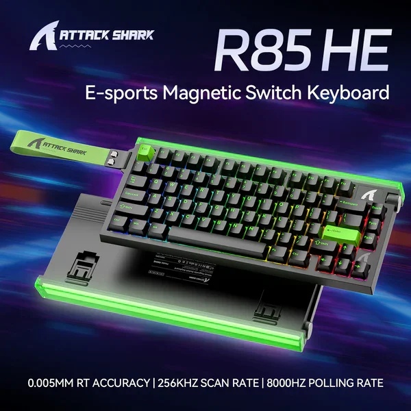 Attack Shark R85 HE (Black Green with RGB) 75% Hall Effect Rapid Trigger Keyboard price in Pakistan product image