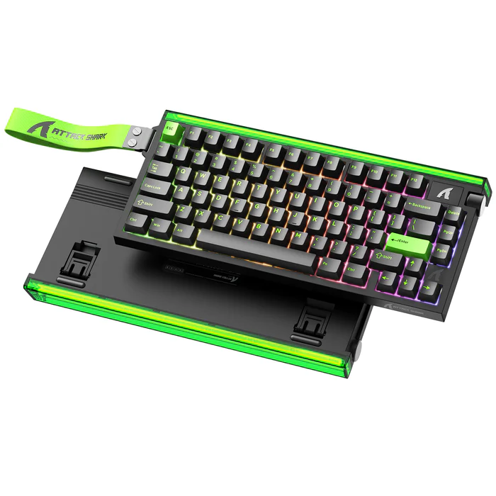 Attack Shark pc gear Attack Shark R85 HE (Black Green with RGB) 75% Hall Effect Rapid Trigger Keyboard front view