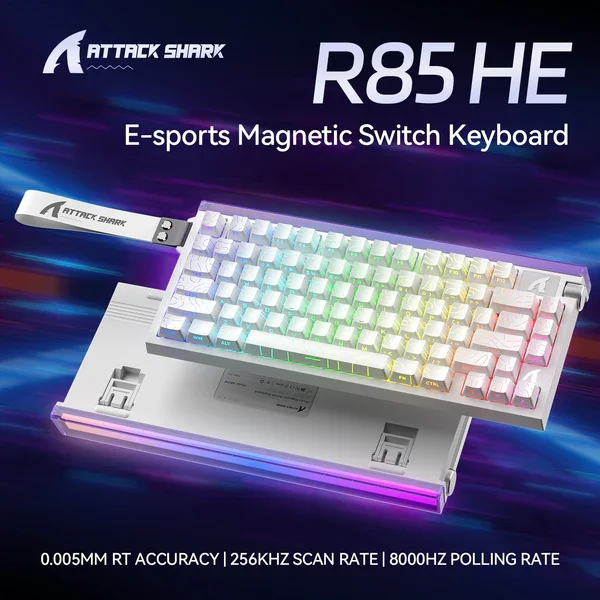Attack Shark R85 HE (White Contour with RGB) 75% Hall Effect Rapid Trigger Keyboard price in Pakistan product image