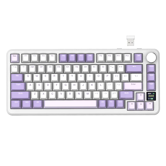 Attack Shark pc gear Attack Shark X85 Pro (White Lavender) 75% Wireless Mechanical & Gaming Keyboard front view