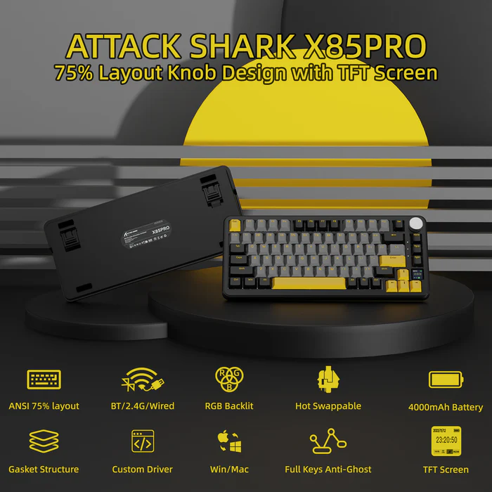 Attack Shark X85 Pro (Starshine Black) 75% Wireless Mechanical & Gaming Keyboard price in Pakistan product image