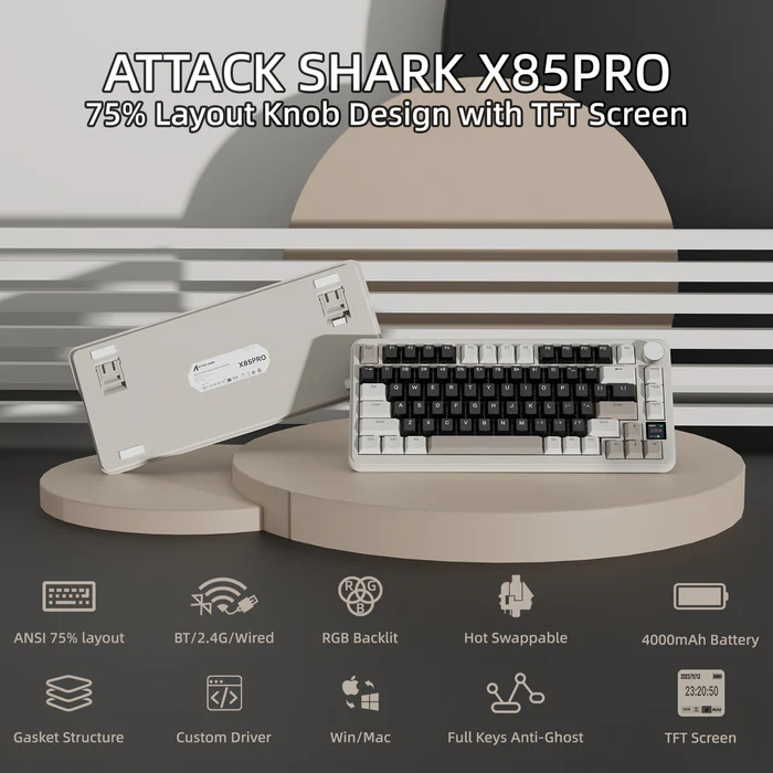 Attack Shark X85 Pro (White Cheese) 75% Wireless Mechanical & Gaming Keyboard price in Pakistan product image