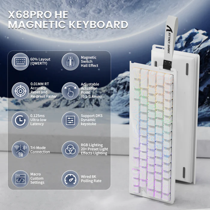 Attack Shark X68 Pro HE (White Contour) Wireless Rapid Trigger Gaming Keyboard price in Pakistan product image