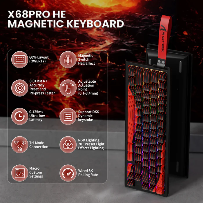 Attack Shark X68 Pro HE (Black & Red Contour) Wireless Rapid Trigger Gaming Keyboard price in Pakistan product image