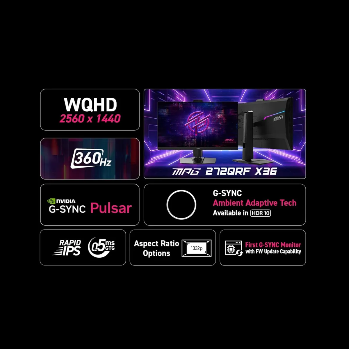 MSI MPG 272QRF X36 27" WQHD 360Hz Rapid IPS Pulsar Widescreen Gaming Monitor price in Pakistan product image