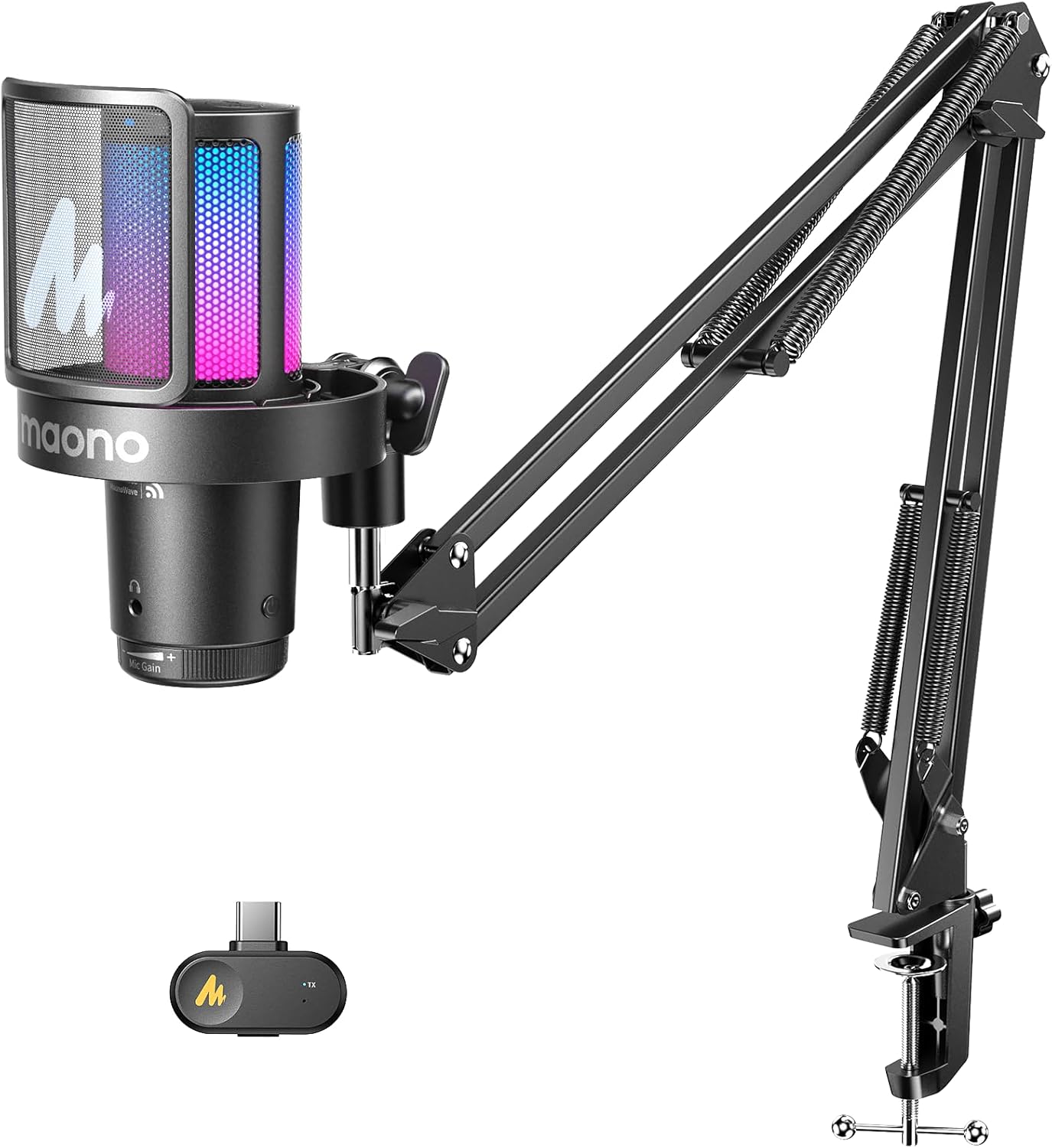 Maono DGM20W USB/Wireless Noise Cancellation Condenser Mic with RGB Lights Gaming Microphone