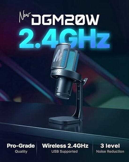 Maono DGM20W USB/Wireless Noise Cancellation Condenser Mic with RGB Lights Gaming Microphone