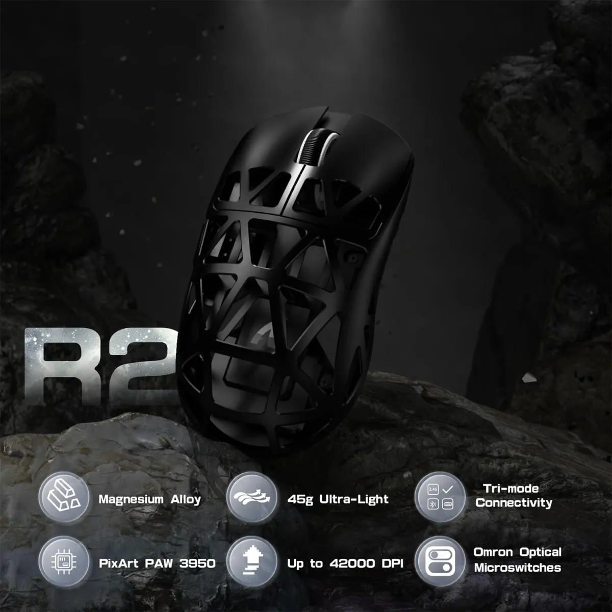 Attack Shark R2 (Black) PAW3950 MAX Sensor with Superlight Magnesium Alloy Wireless Gaming Mouse price in Pakistan product image