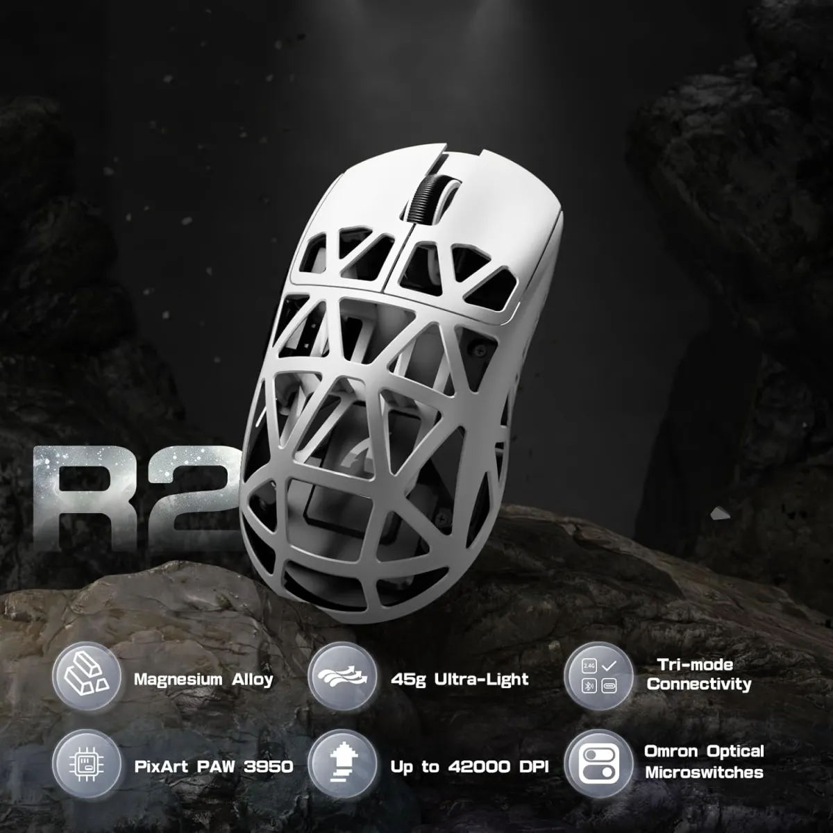 Attack Shark R2 (White) PAW3950 MAX Sensor with Superlight Magnesium Alloy Wireless Gaming Mouse price in Pakistan product image