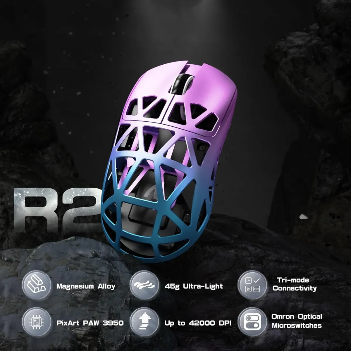 Attack Shark R2 (Purple Blue) PAW3950 MAX Sensor with Superlight Magnesium Alloy Wireless Gaming Mouse price in Pakistan product image