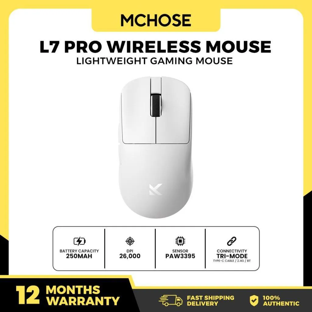 MCHOSE L7 Pro (White) Lightweight with PixArt PAW3395 Sensor Gaming Mouse price in Pakistan product image