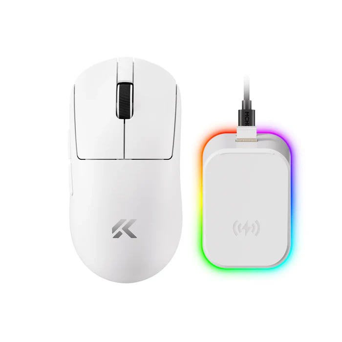 MCHOSE pc gear MCHOSE A7 V2 Ultra+ (White) Lightweight with PixArt PAW3950 TI Sensor Wireless Gaming Mouse front view